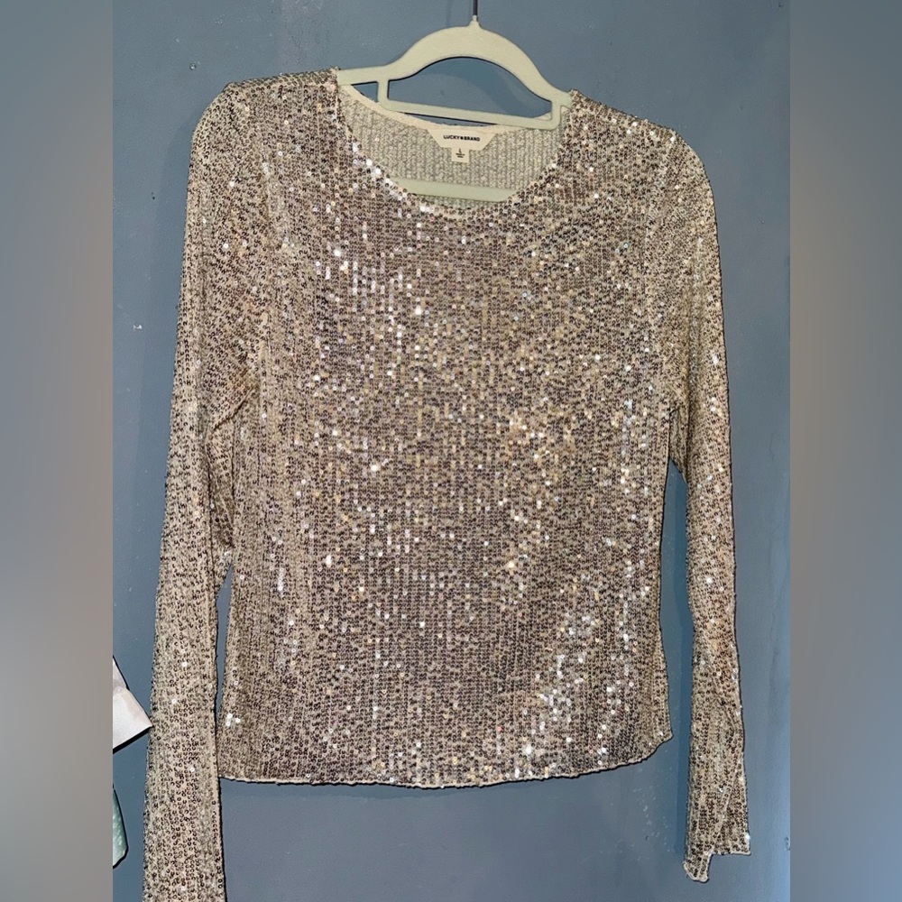 Lucky Brand Sequin Long-Sleeve Top in Champagne